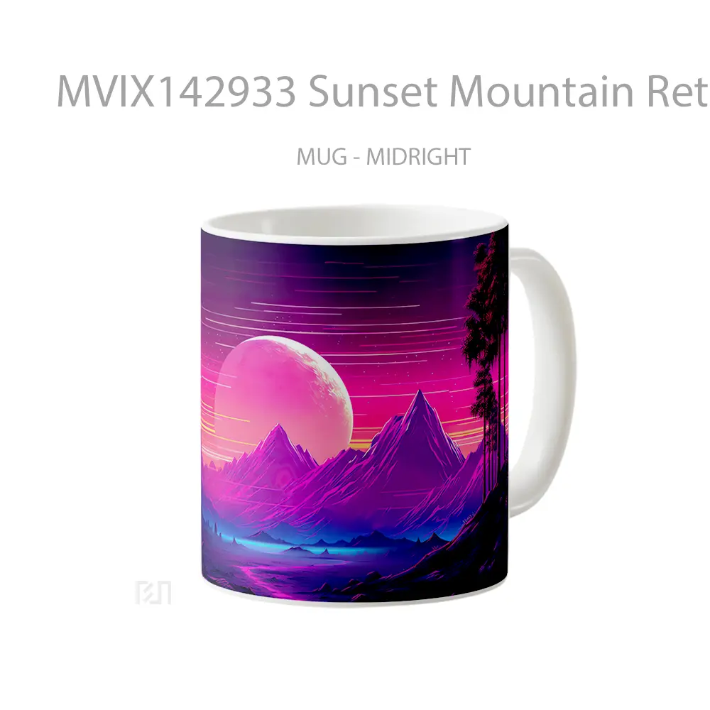 Mug Sunset Mountain Retrowave Scenery Digital Art Gelas Pemandangan Alam - All-side / Desain