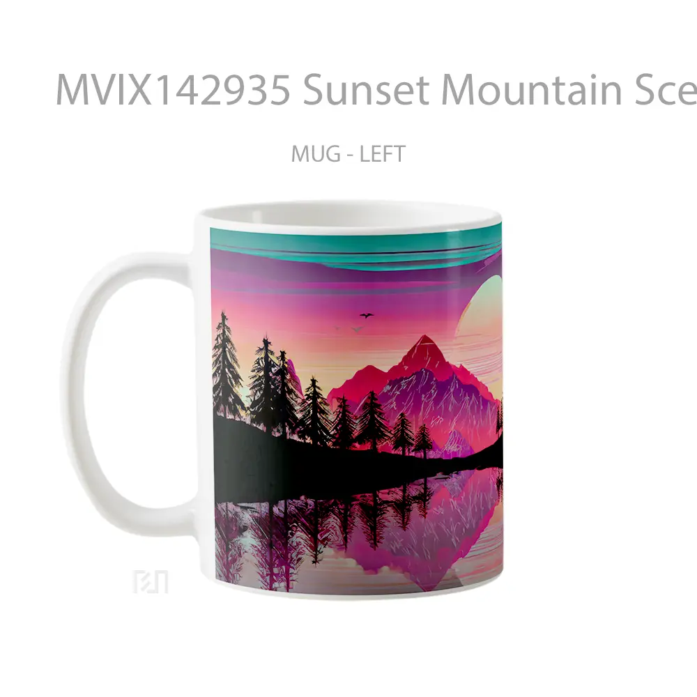 Mug Sunset Mountain Scenery Silhouette Digital Art Gelas Pemandangan Alam - All-side / Desain