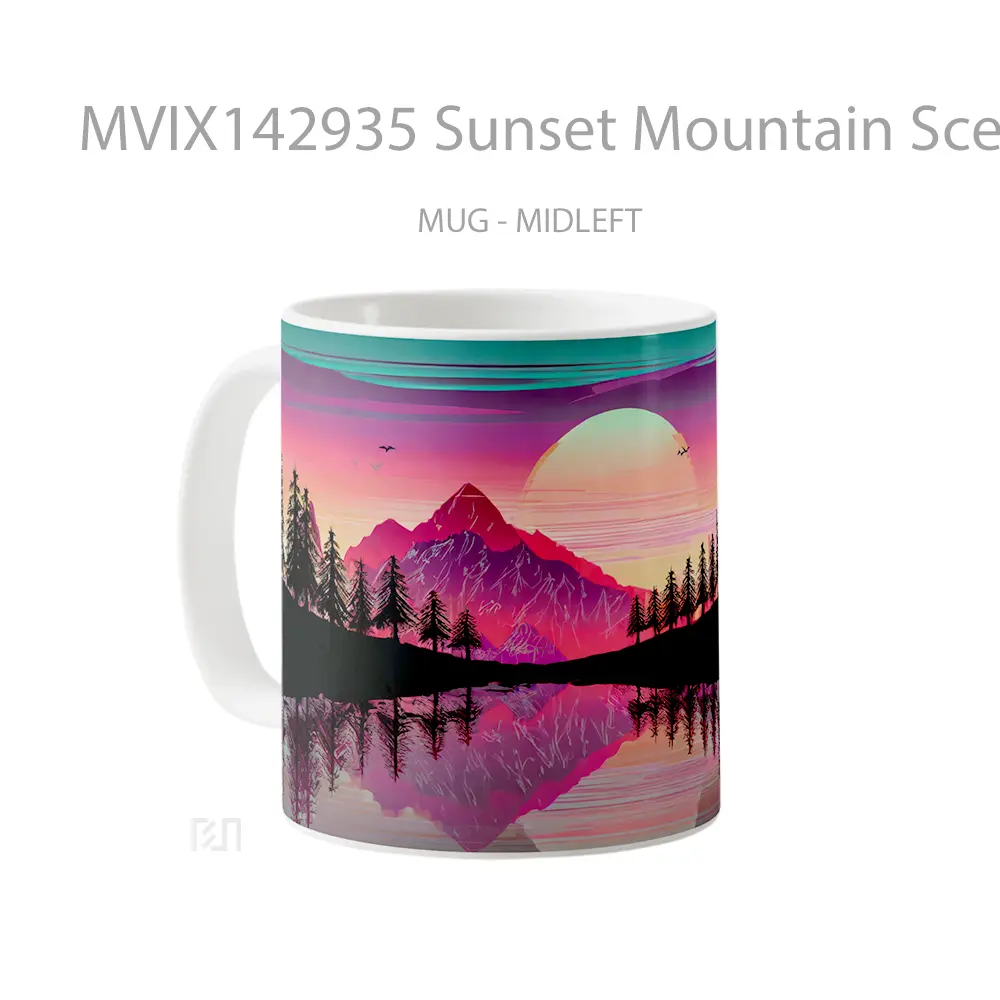 Mug Sunset Mountain Scenery Silhouette Digital Art Gelas Pemandangan Alam - All-side / Desain