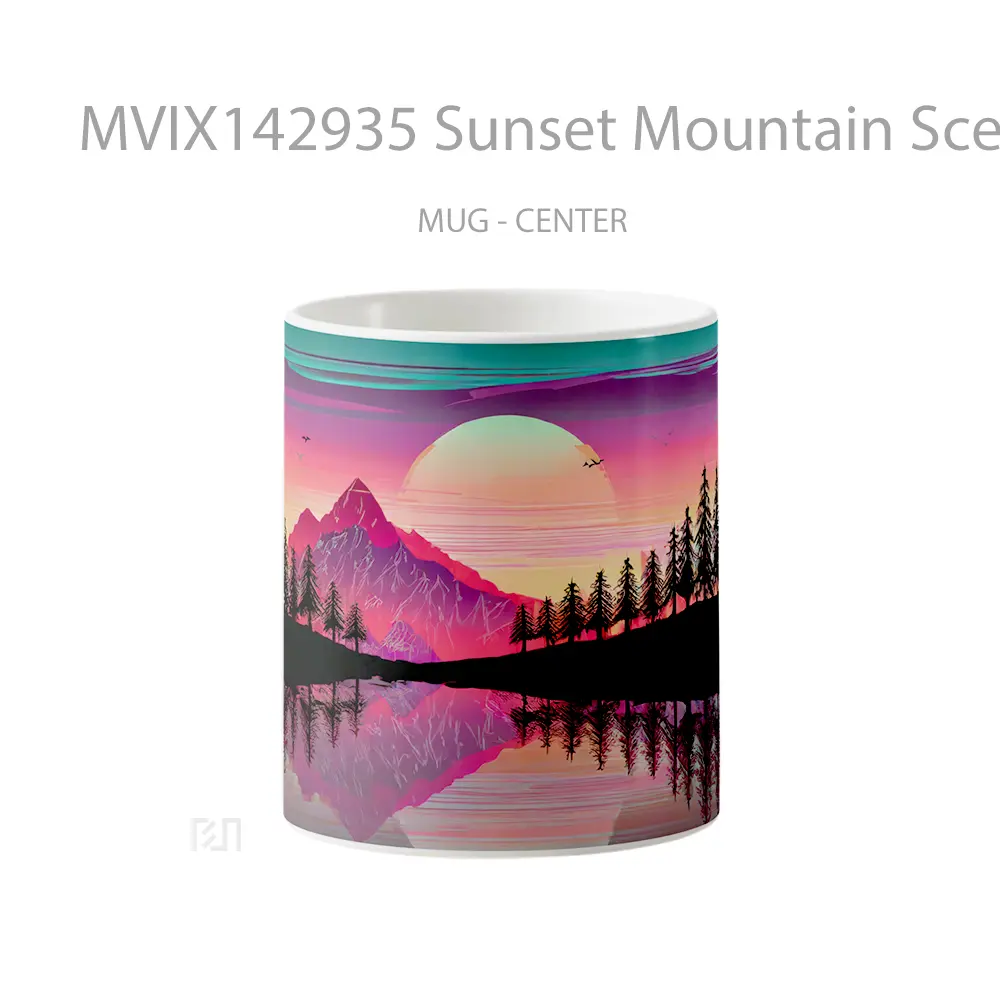 Mug Sunset Mountain Scenery Silhouette Digital Art Gelas Pemandangan Alam