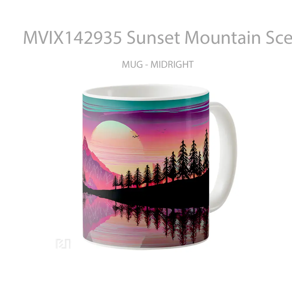 Mug Sunset Mountain Scenery Silhouette Digital Art Gelas Pemandangan Alam - All-side / Desain