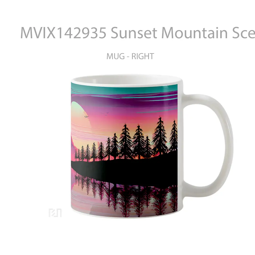 Mug Sunset Mountain Scenery Silhouette Digital Art Gelas Pemandangan Alam - All-side / Desain