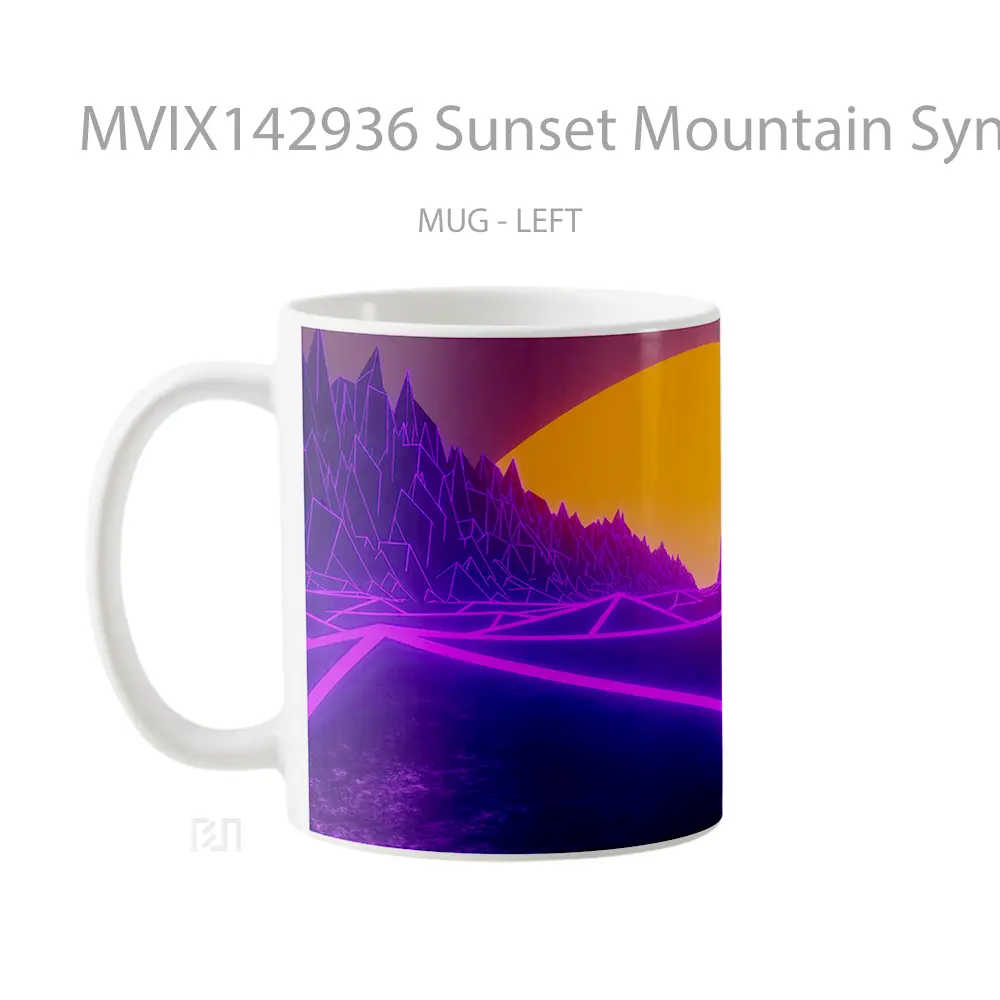Mug Sunset Mountain Synthwave Abstract Digital Art Gelas Pemandangan Alam - All-side / Desain