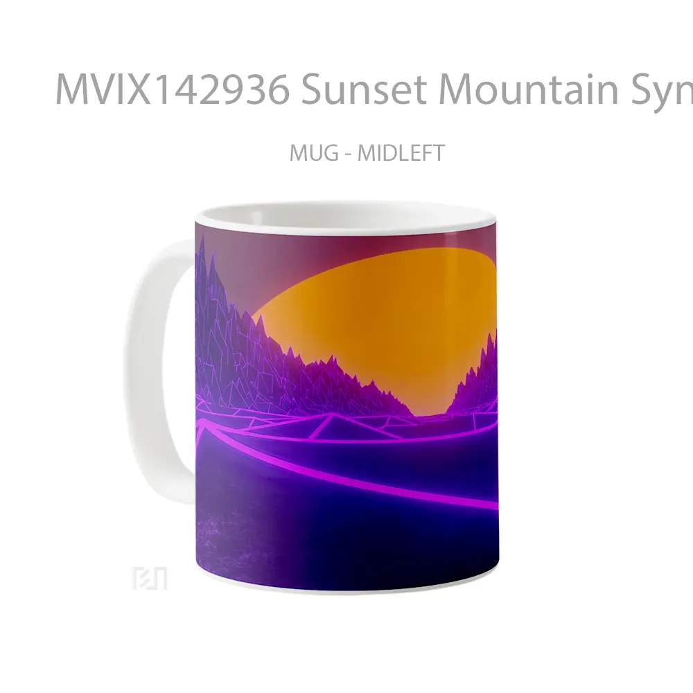 Mug Sunset Mountain Synthwave Abstract Digital Art Gelas Pemandangan Alam - All-side / Desain