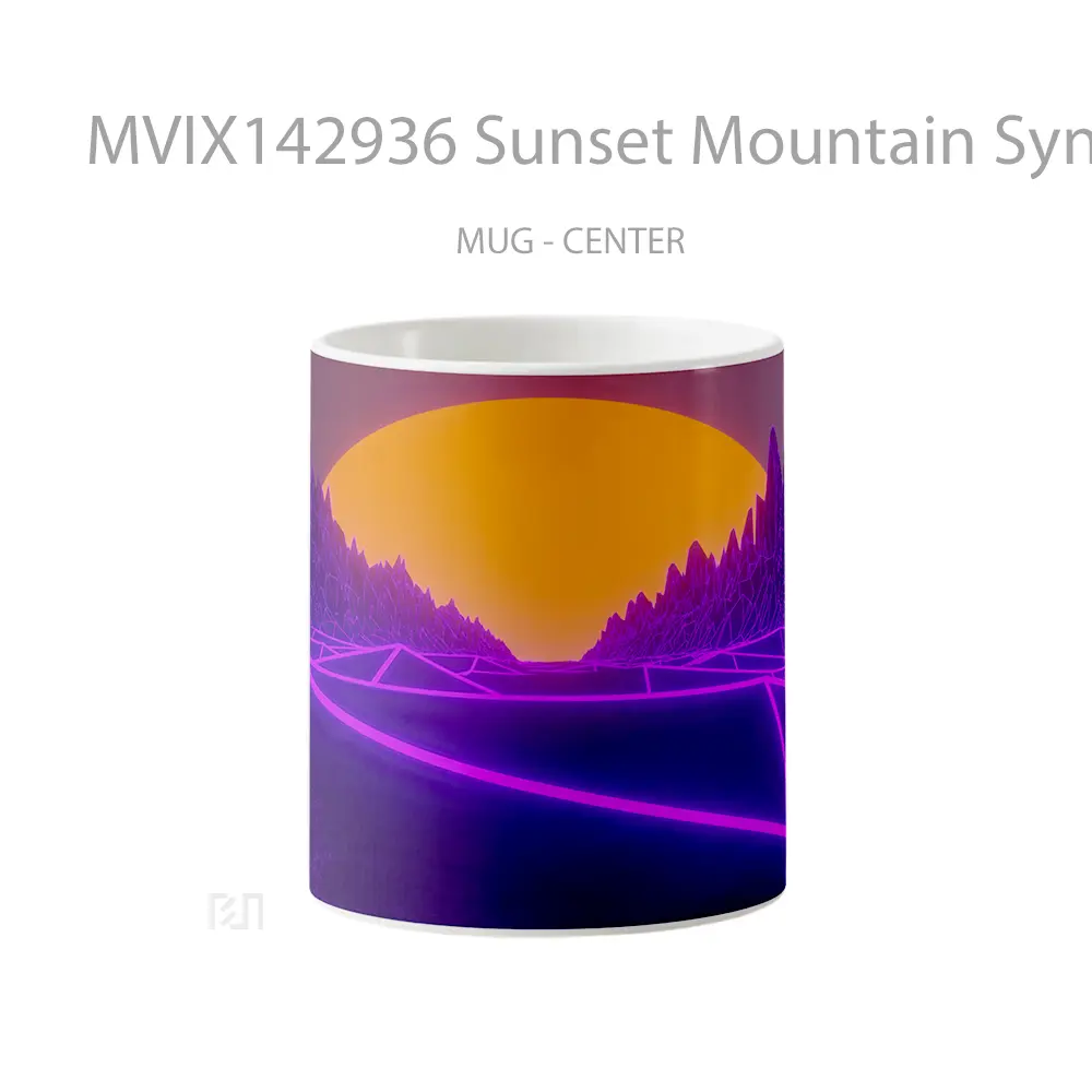 Mug Sunset Mountain Synthwave Abstract Digital Art Gelas Pemandangan Alam