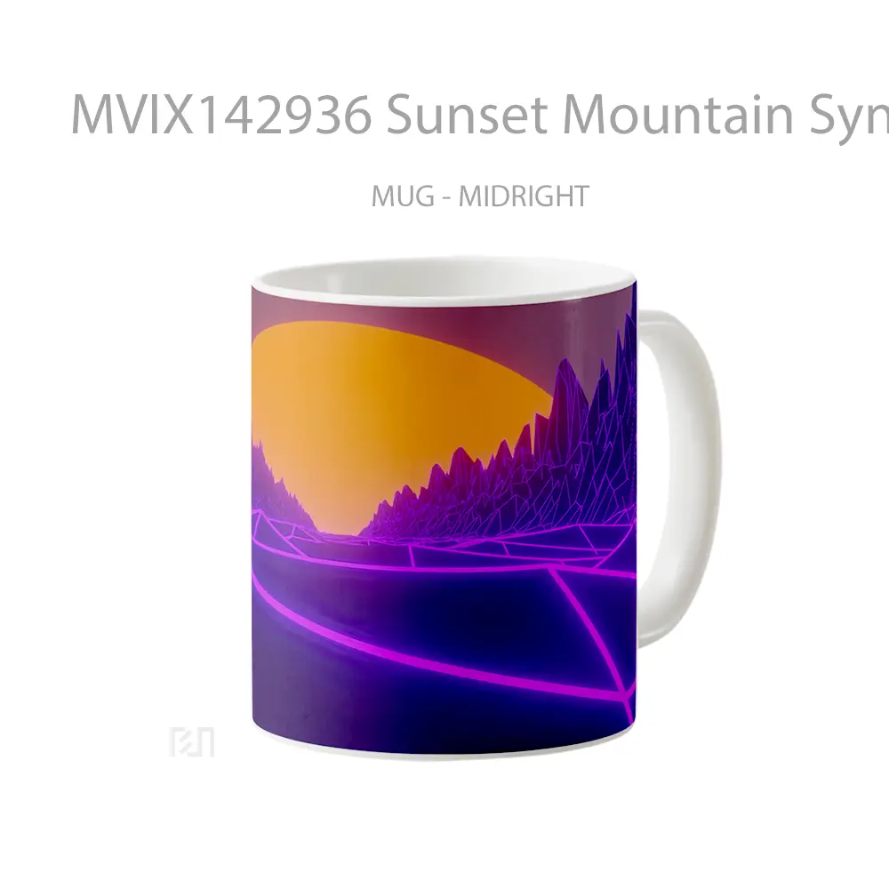 Mug Sunset Mountain Synthwave Abstract Digital Art Gelas Pemandangan Alam - All-side / Desain