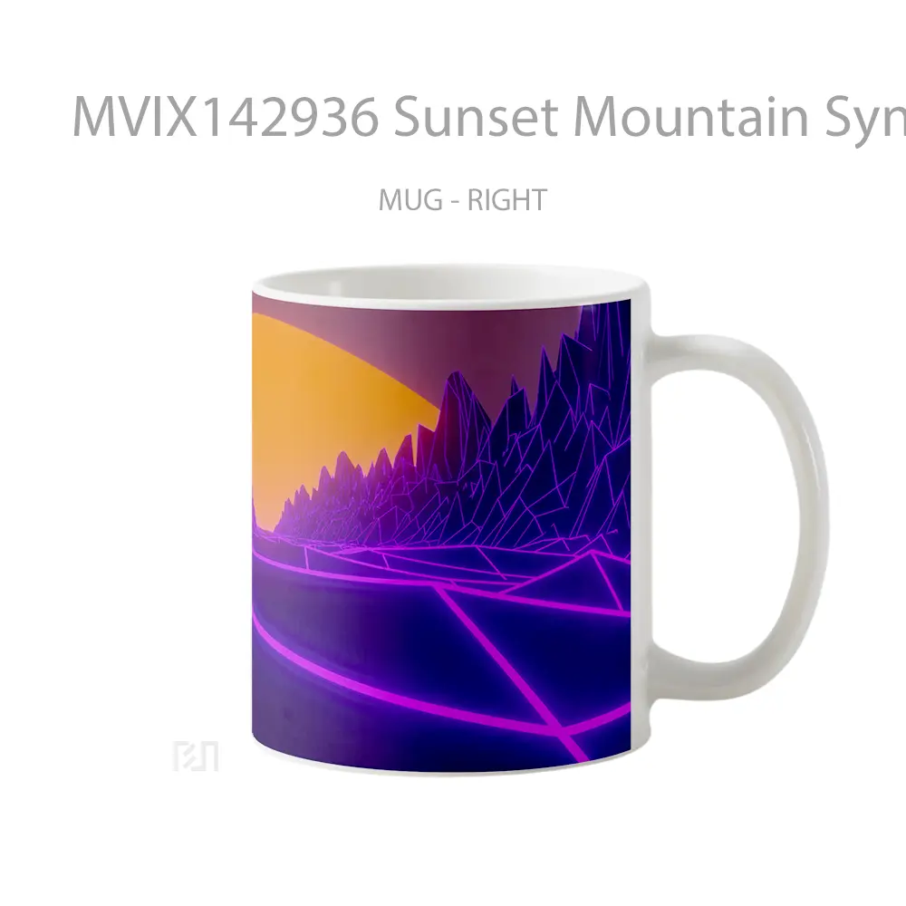 Mug Sunset Mountain Synthwave Abstract Digital Art Gelas Pemandangan Alam - All-side / Desain