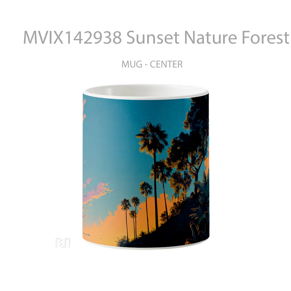Mug Sunset Nature Forest Scenery Digital Art Gelas Pemandangan Alam