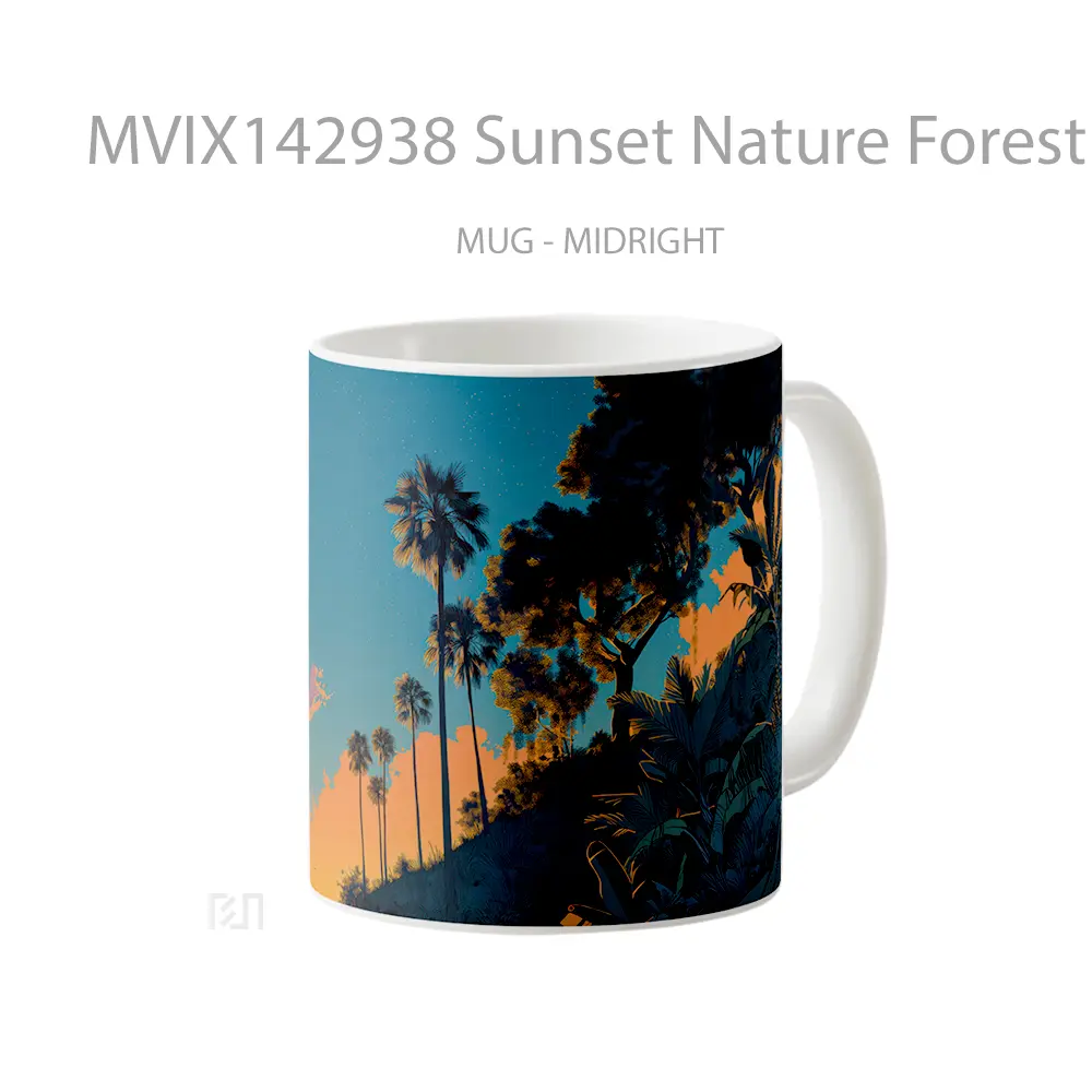 Mug Sunset Nature Forest Scenery Digital Art Gelas Pemandangan Alam - All-side / Desain