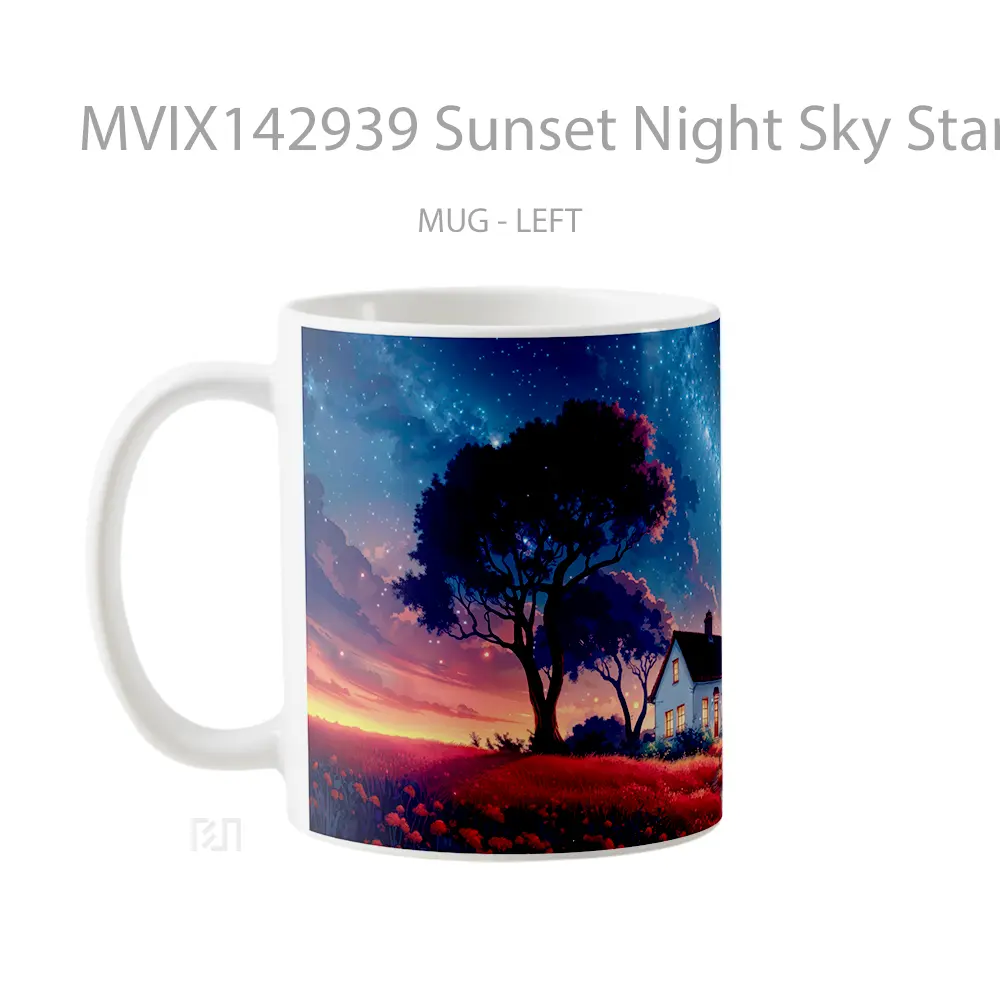 Mug Sunset Night Sky Stars House Scenery Gelas Pemandangan Alam - All-side / Desain