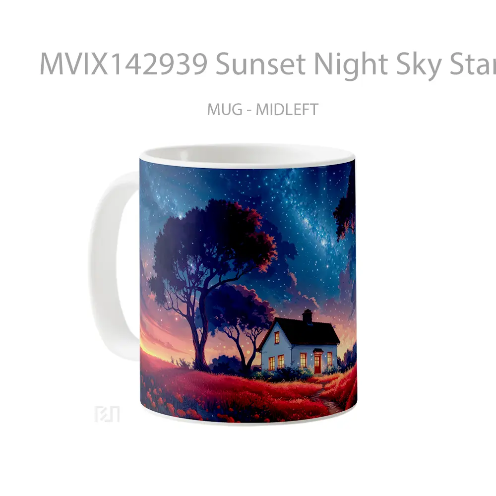 Mug Sunset Night Sky Stars House Scenery Gelas Pemandangan Alam - All-side / Desain