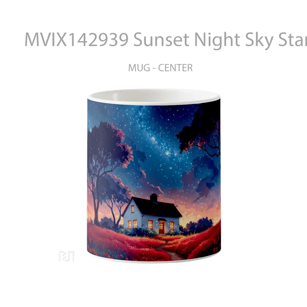 Mug Sunset Night Sky Stars House Scenery Gelas Pemandangan Alam