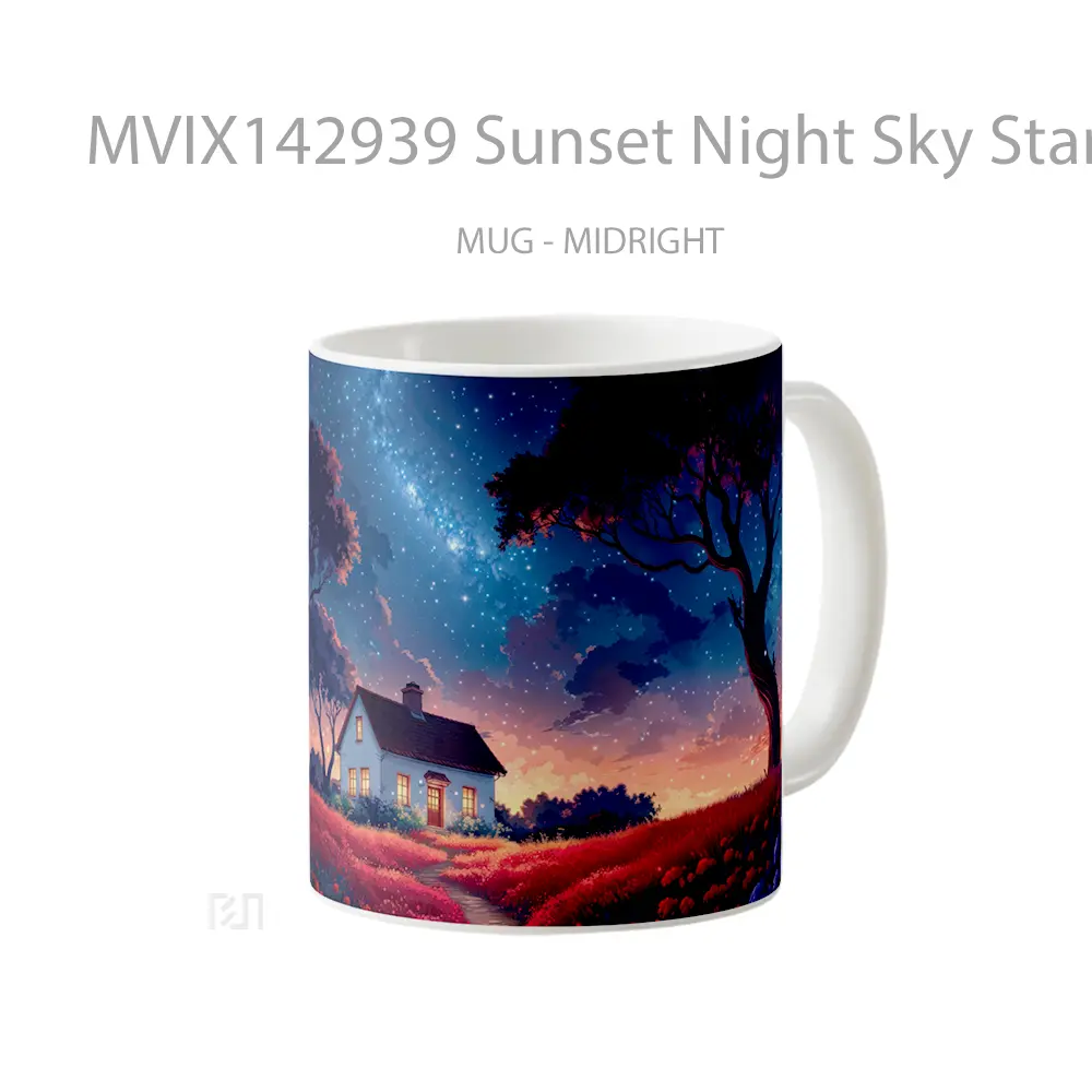 Mug Sunset Night Sky Stars House Scenery Gelas Pemandangan Alam - All-side / Desain