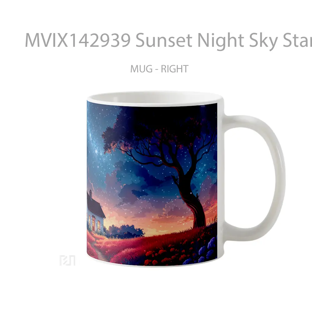 Mug Sunset Night Sky Stars House Scenery Gelas Pemandangan Alam - All-side / Desain