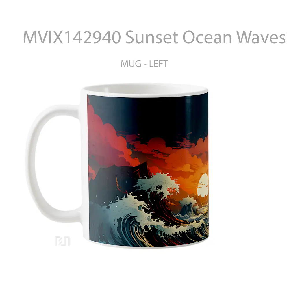 Mug Sunset Ocean Waves Art Gelas Pemandangan Alam - All-side / Desain