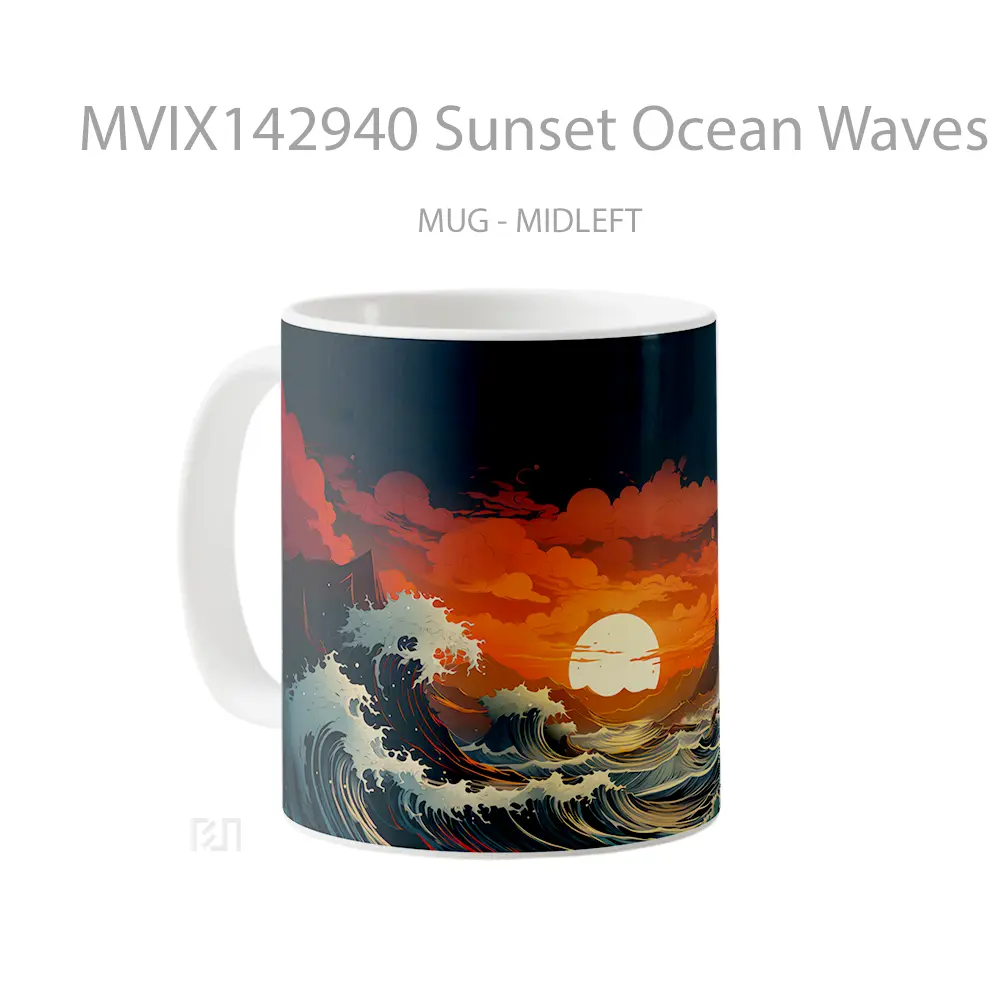 Mug Sunset Ocean Waves Art Gelas Pemandangan Alam - All-side / Desain