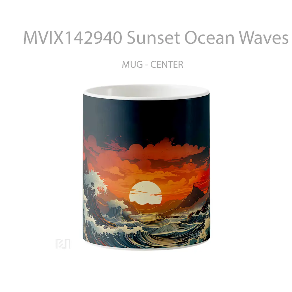 Mug Sunset Ocean Waves Art Gelas Pemandangan Alam