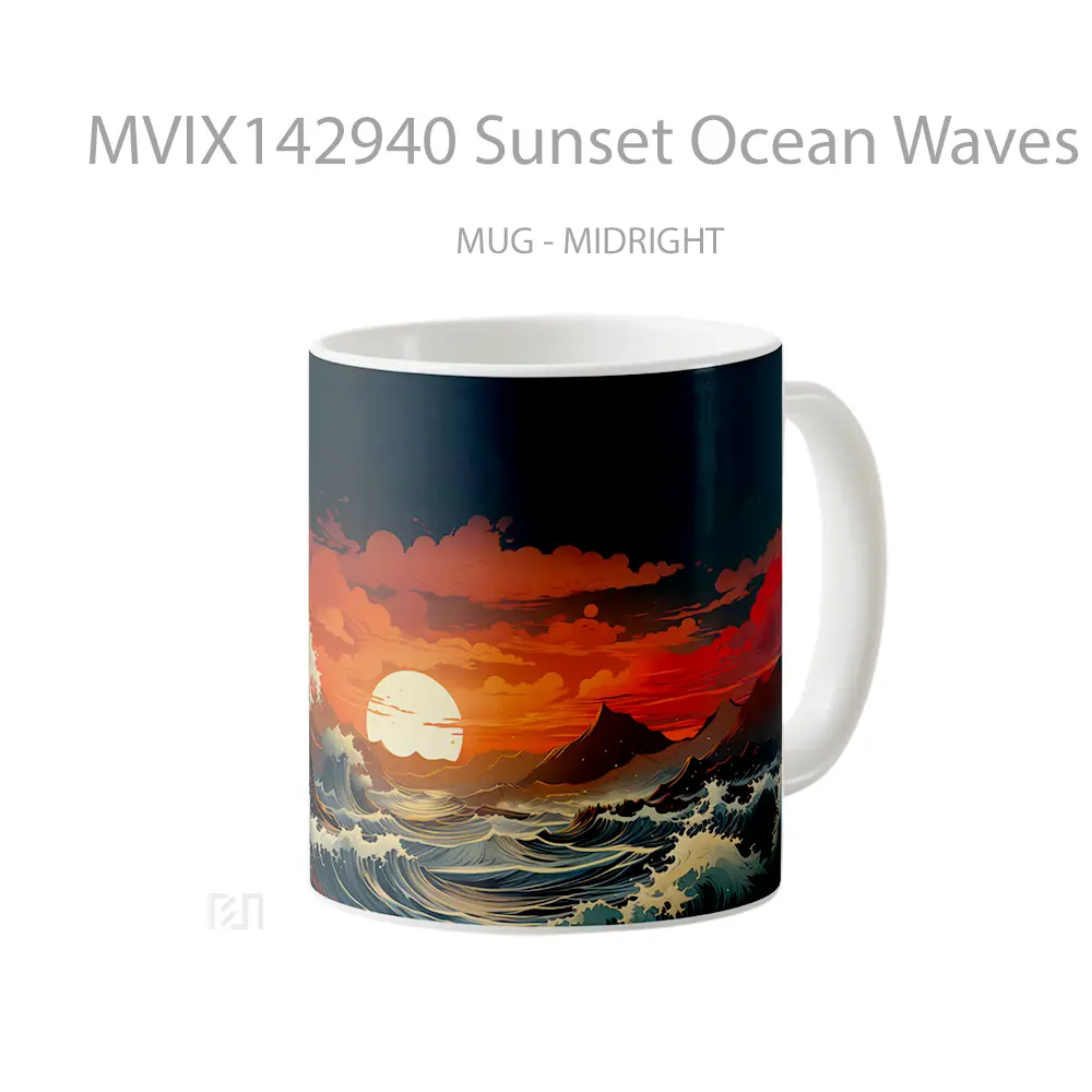 Mug Sunset Ocean Waves Art Gelas Pemandangan Alam - All-side / Desain