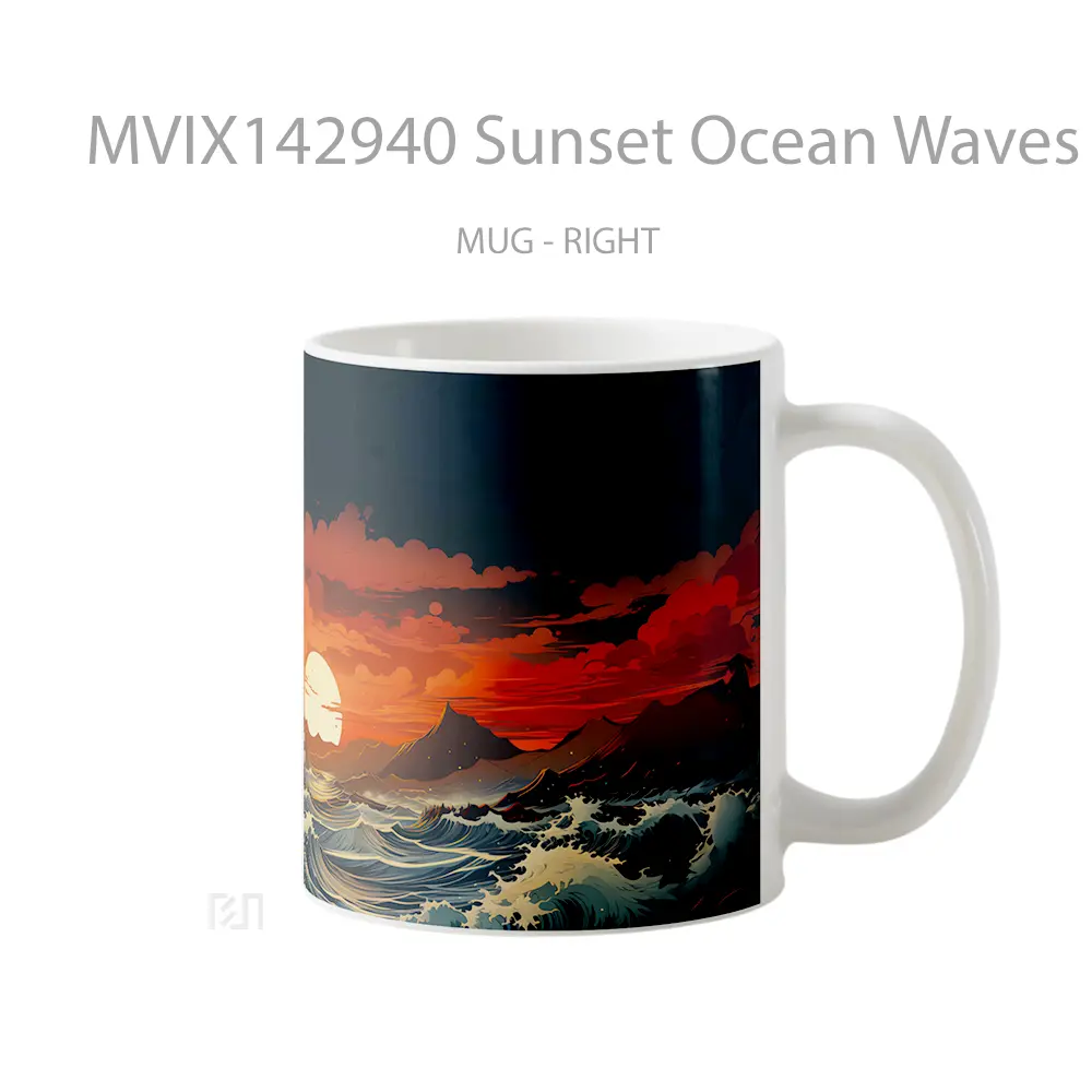 Mug Sunset Ocean Waves Art Gelas Pemandangan Alam - All-side / Desain