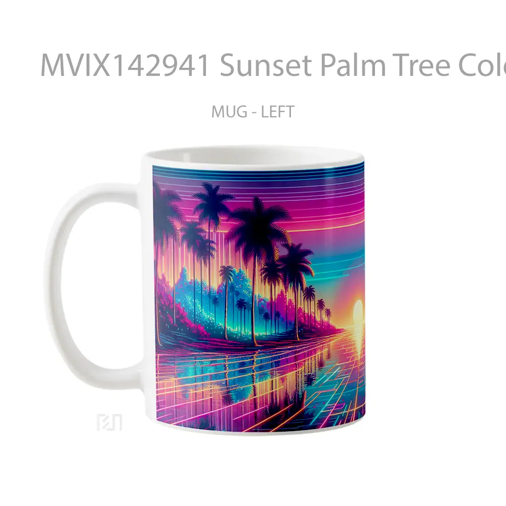 Mug Sunset Palm Tree Colorful Background Digital Art Gelas Pemandangan Alam - All-side / Desain