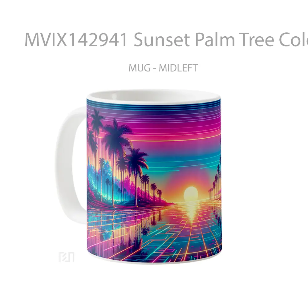 Mug Sunset Palm Tree Colorful Background Digital Art Gelas Pemandangan Alam - All-side / Desain