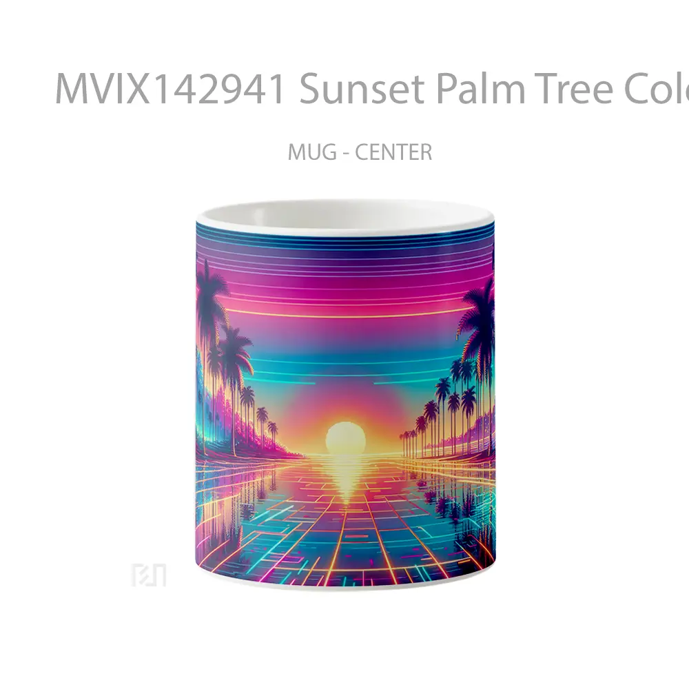 Mug Sunset Palm Tree Colorful Background Digital Art Gelas Pemandangan Alam