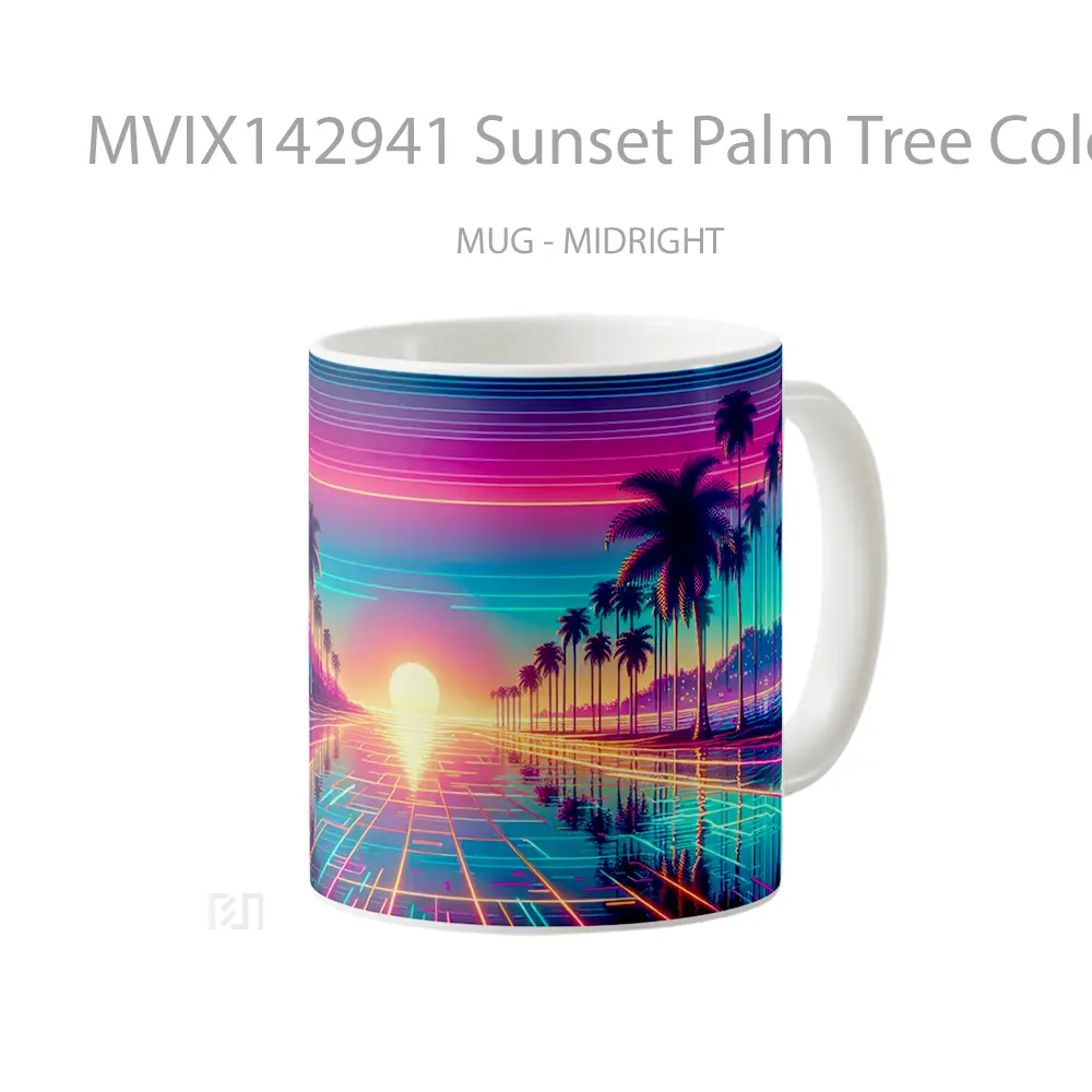 Mug Sunset Palm Tree Colorful Background Digital Art Gelas Pemandangan Alam - All-side / Desain