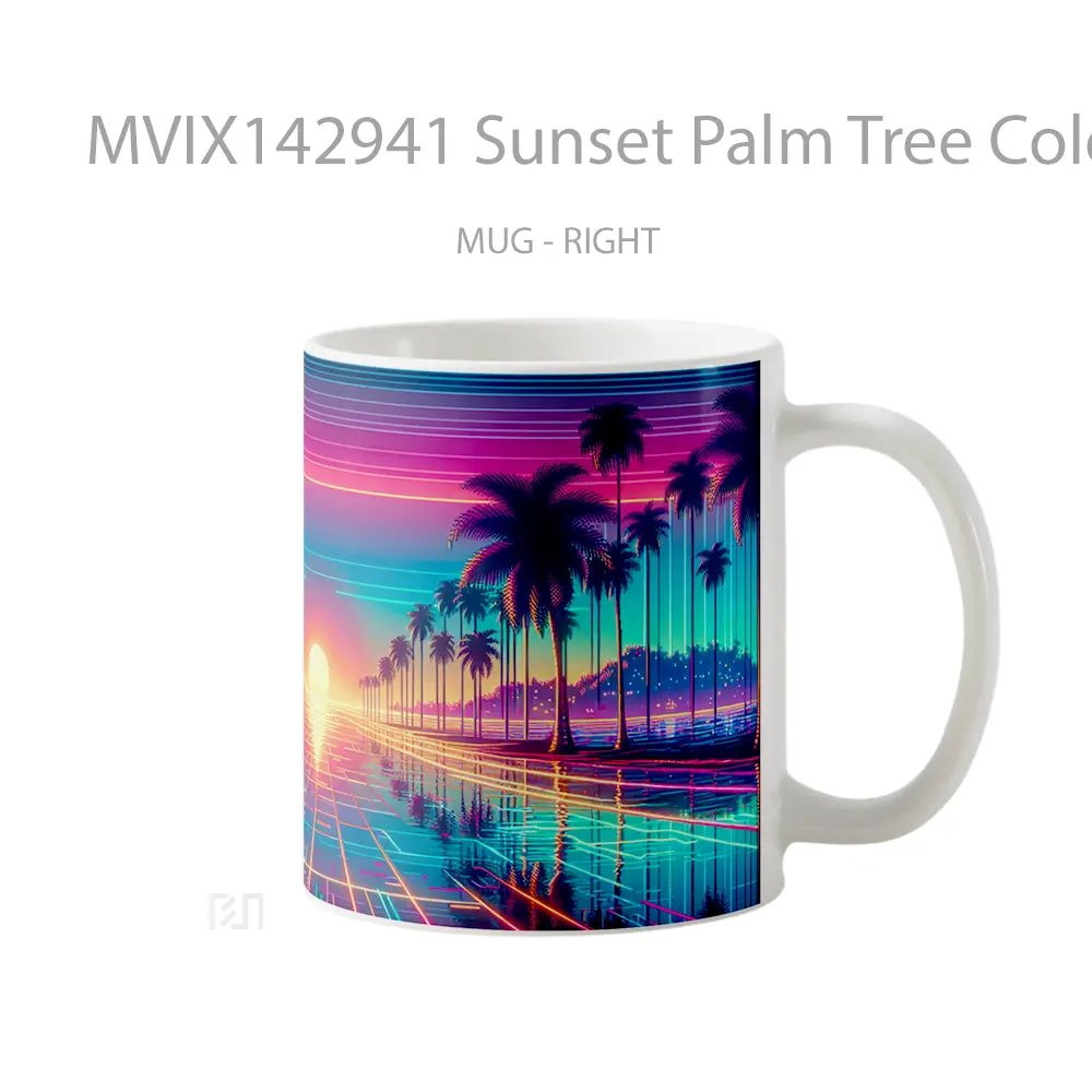 Mug Sunset Palm Tree Colorful Background Digital Art Gelas Pemandangan Alam - All-side / Desain