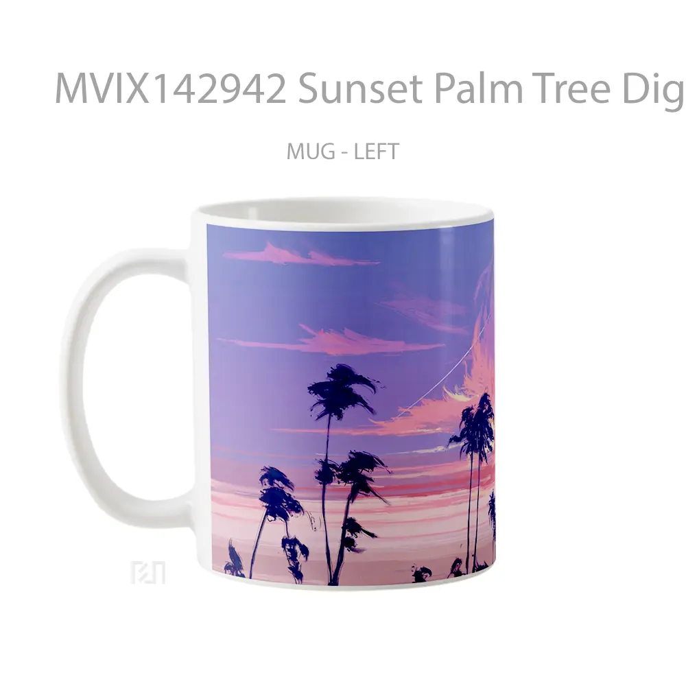 Mug Sunset Palm Tree Digital Art Gelas Pemandangan Alam - All-side / Desain