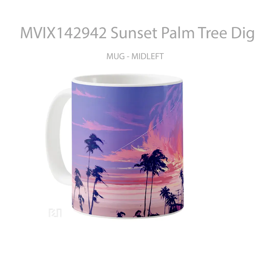 Mug Sunset Palm Tree Digital Art Gelas Pemandangan Alam - All-side / Desain