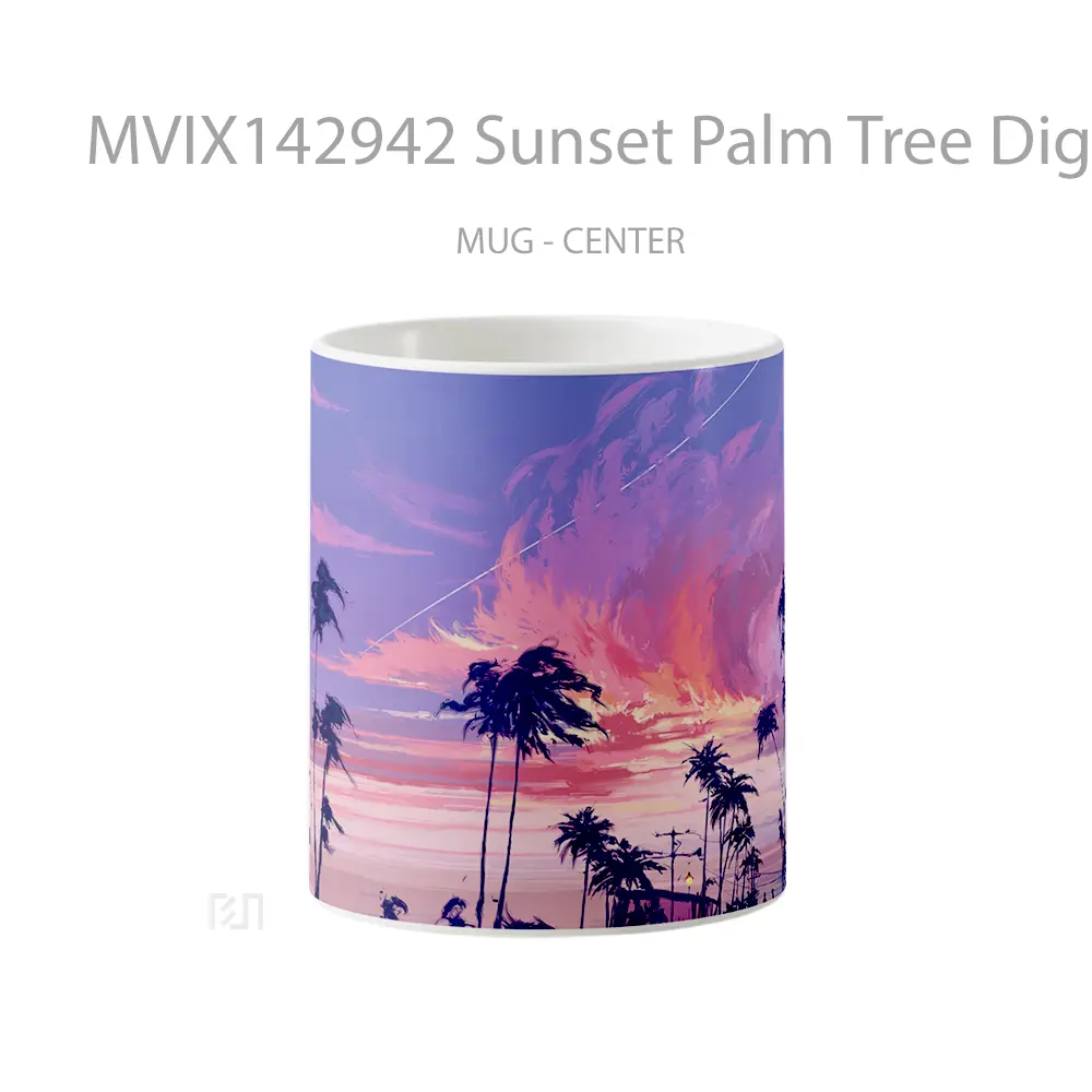 Mug Sunset Palm Tree Digital Art Gelas Pemandangan Alam