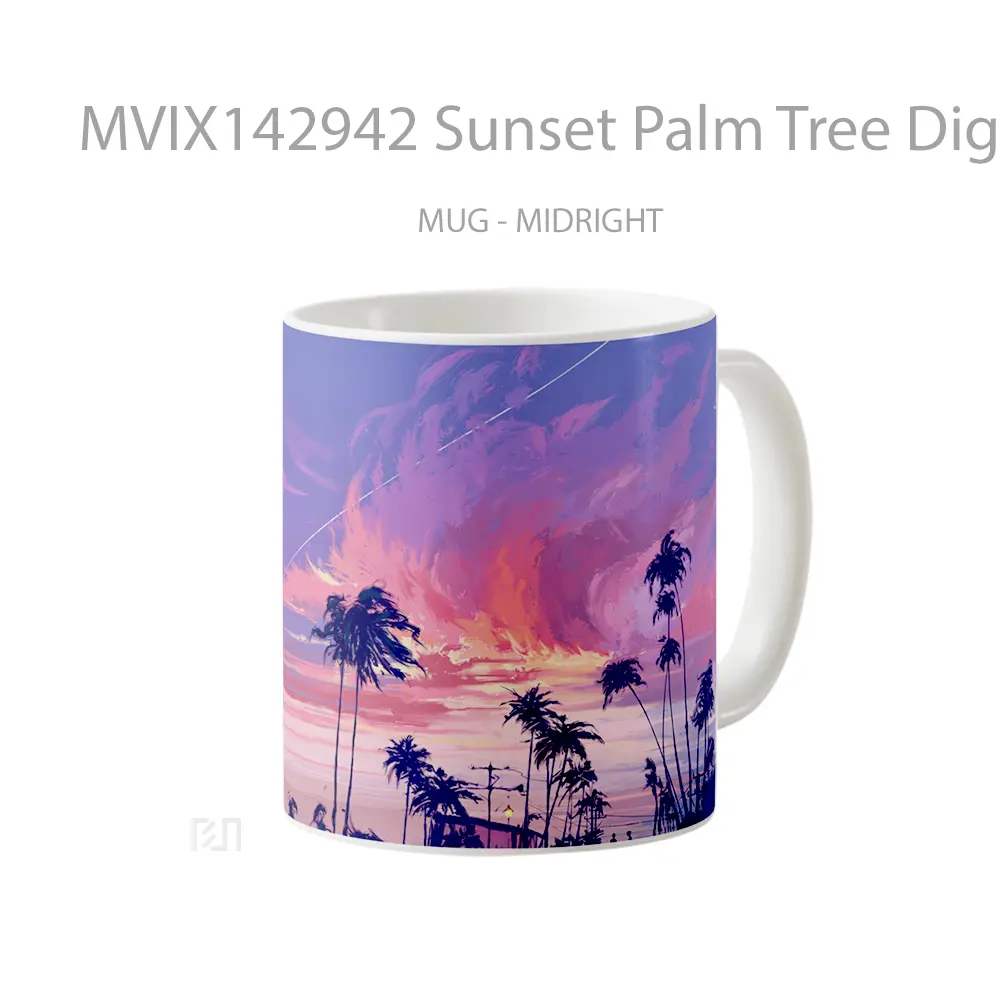 Mug Sunset Palm Tree Digital Art Gelas Pemandangan Alam - All-side / Desain
