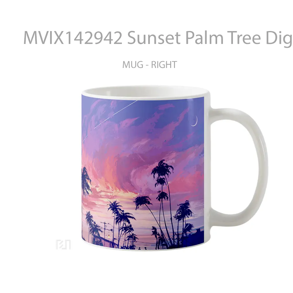 Mug Sunset Palm Tree Digital Art Gelas Pemandangan Alam - All-side / Desain