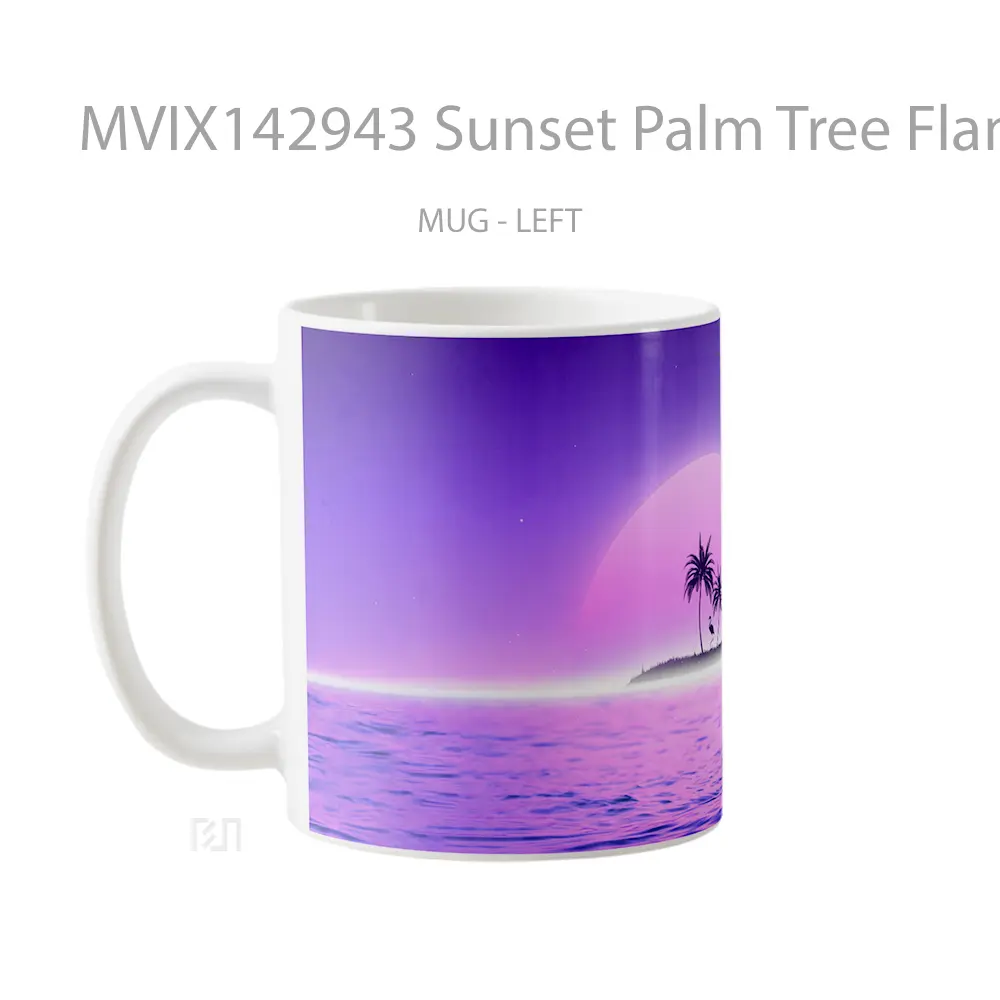 Mug Sunset Palm Tree Flamingo Vaporwave Retrowave Digital Art Gelas Pemandangan Alam - All-side / Desain