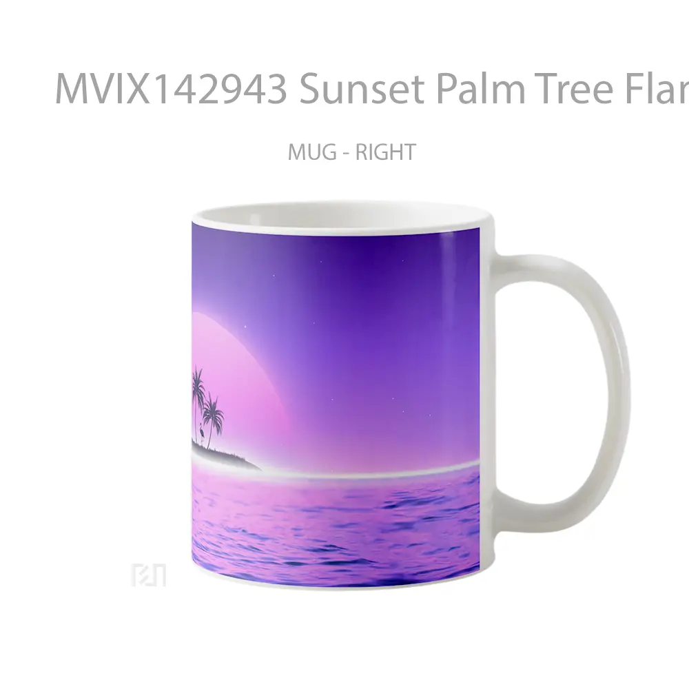 Mug Sunset Palm Tree Flamingo Vaporwave Retrowave Digital Art Gelas Pemandangan Alam - All-side / Desain