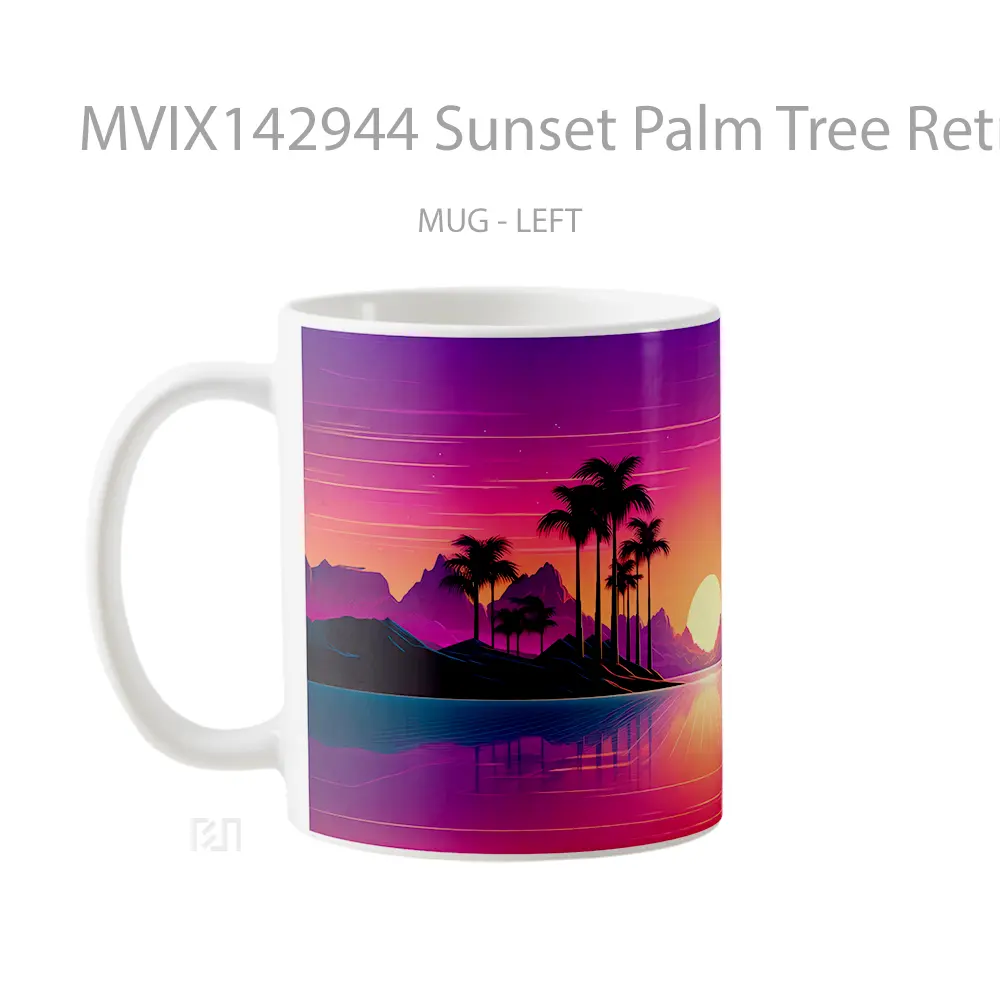 Mug Sunset Palm Tree Retrowave Digital Art Gelas Pemandangan Alam - All-side / Desain