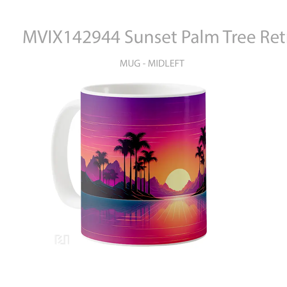 Mug Sunset Palm Tree Retrowave Digital Art Gelas Pemandangan Alam - All-side / Desain
