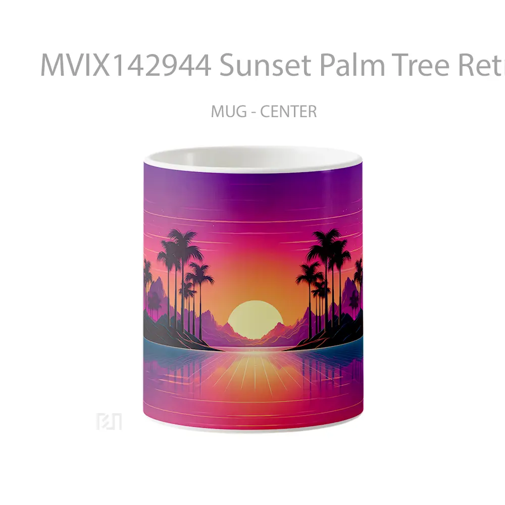 Mug Sunset Palm Tree Retrowave Digital Art Gelas Pemandangan Alam