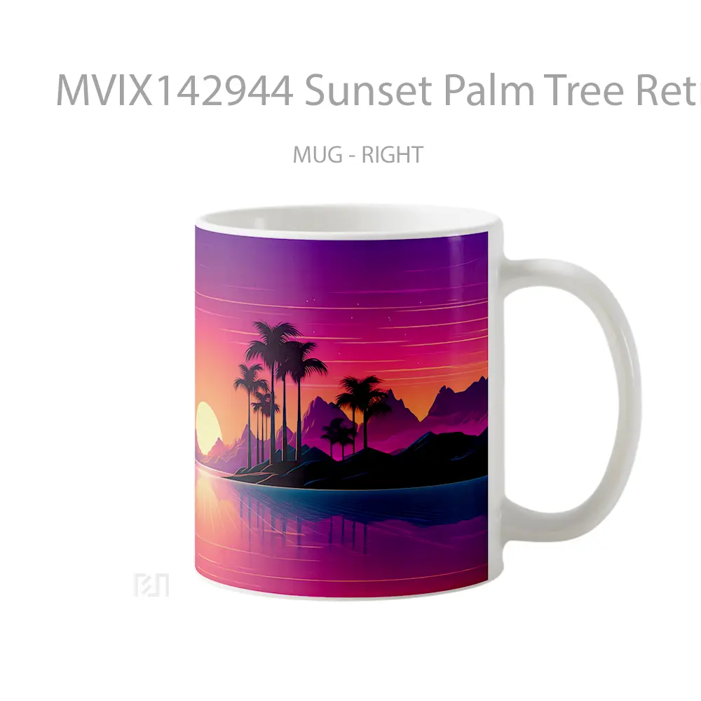 Mug Sunset Palm Tree Retrowave Digital Art Gelas Pemandangan Alam - All-side / Desain