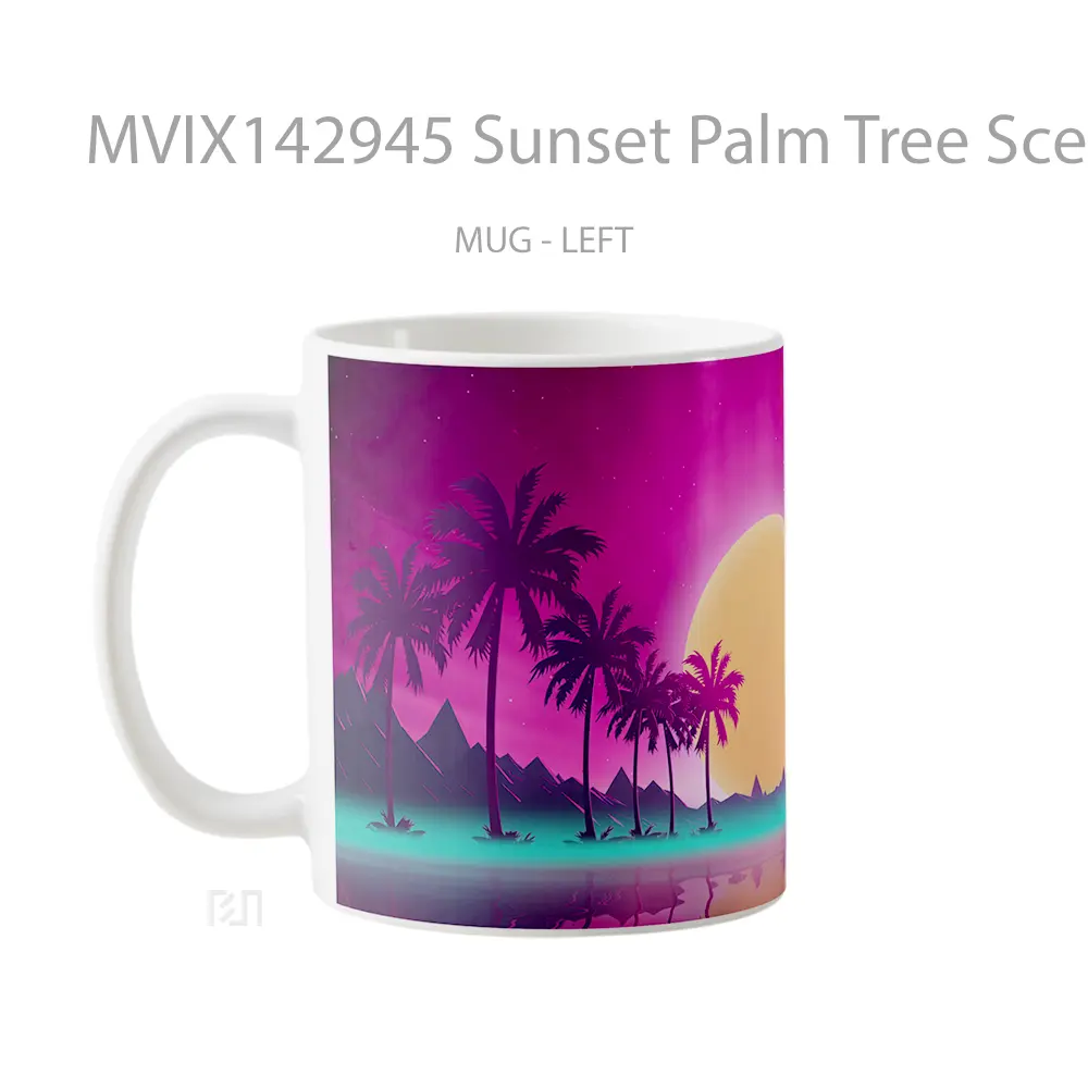 Mug Sunset Palm Tree Scenery Digital Art Gelas Pemandangan Alam - All-side / Desain