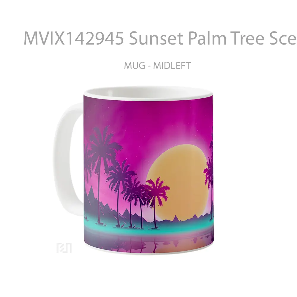 Mug Sunset Palm Tree Scenery Digital Art Gelas Pemandangan Alam - All-side / Desain