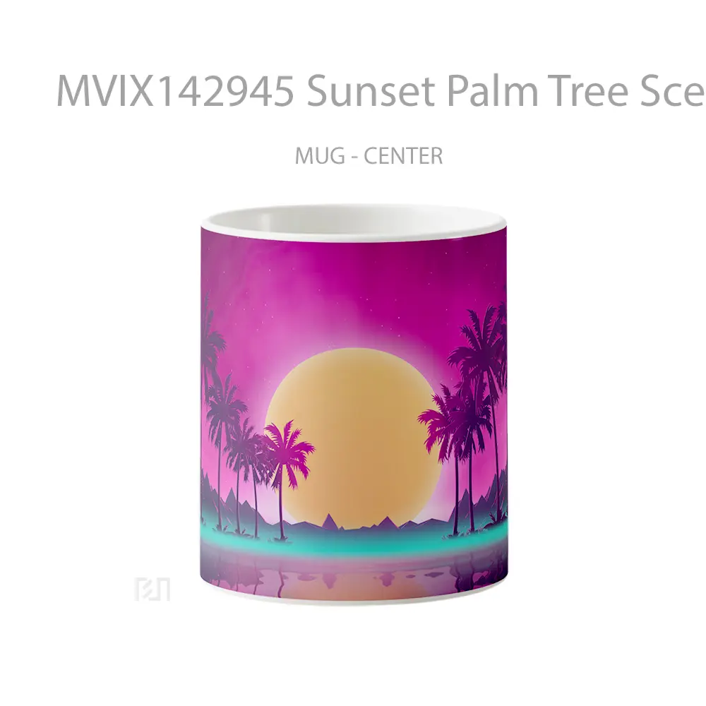 Mug Sunset Palm Tree Scenery Digital Art Gelas Pemandangan Alam
