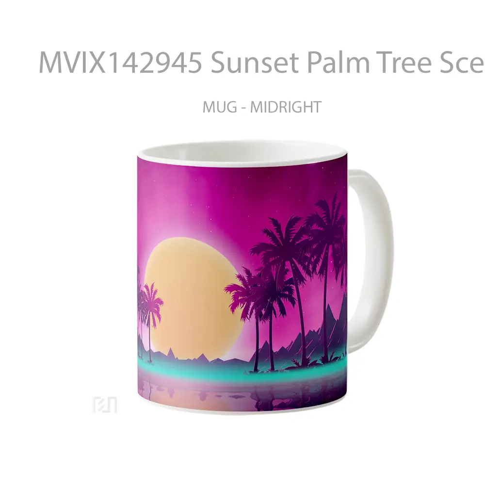 Mug Sunset Palm Tree Scenery Digital Art Gelas Pemandangan Alam - All-side / Desain