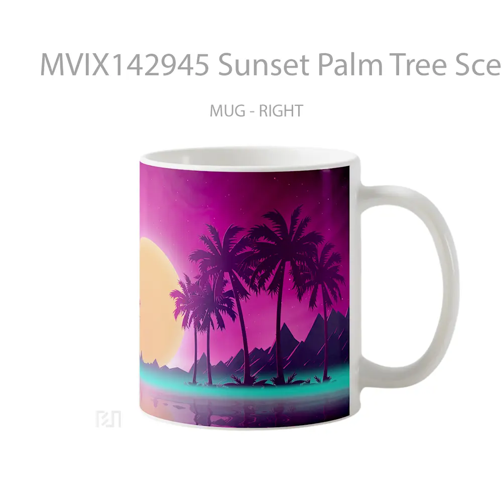 Mug Sunset Palm Tree Scenery Digital Art Gelas Pemandangan Alam - All-side / Desain