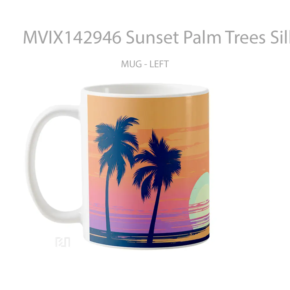 Mug Sunset Palm Trees Silhouette Minimalist Digital Art Gelas Pemandangan Alam - All-side / Desain