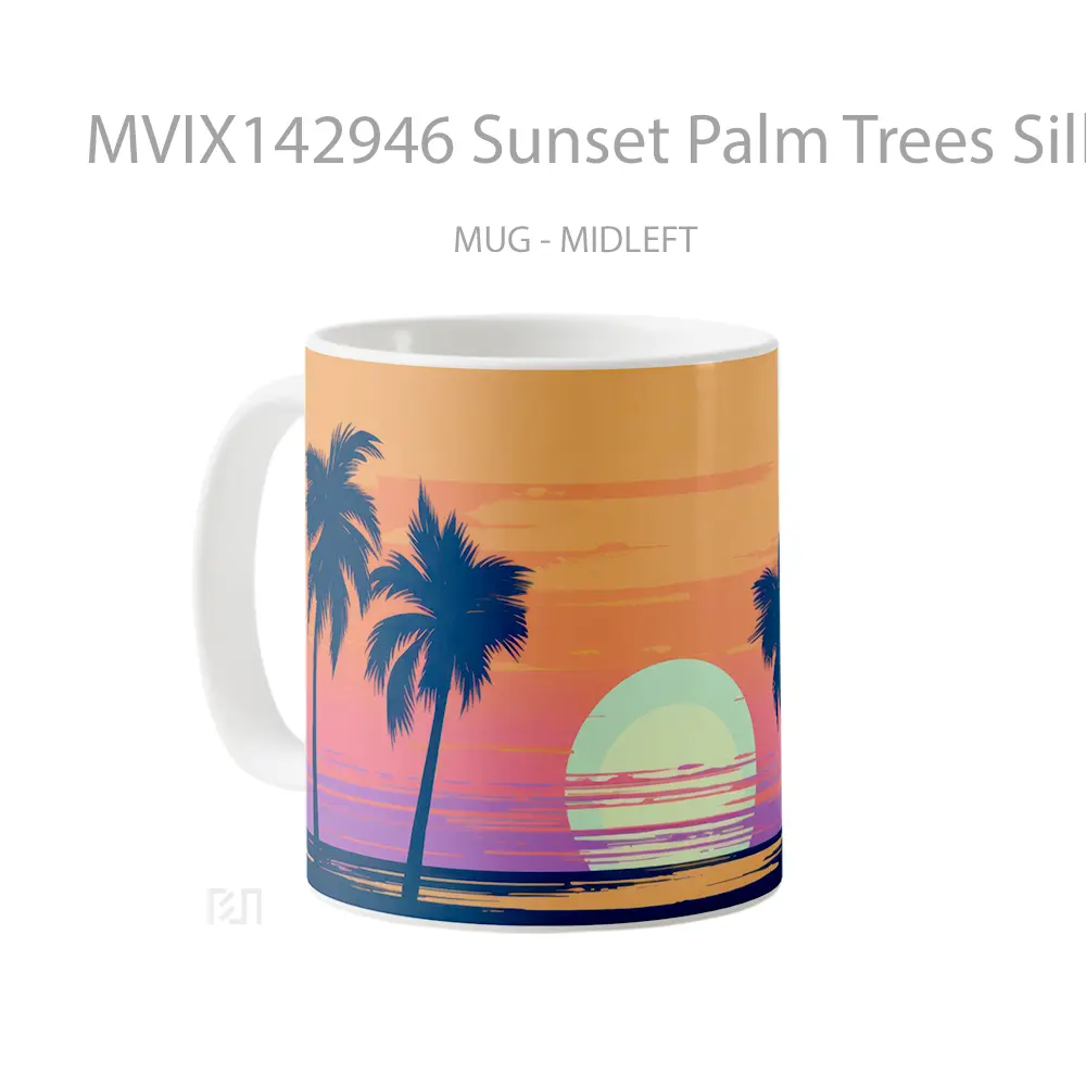 Mug Sunset Palm Trees Silhouette Minimalist Digital Art Gelas Pemandangan Alam - All-side / Desain