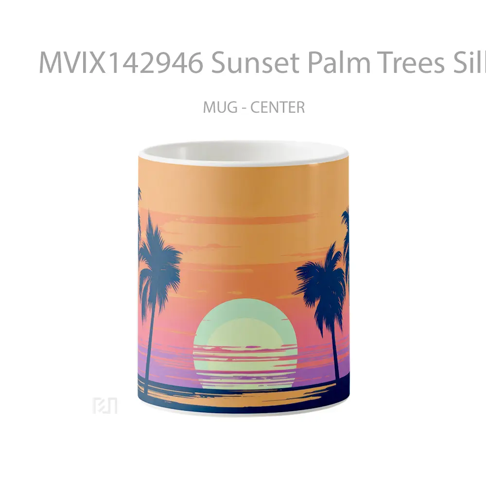 Mug Sunset Palm Trees Silhouette Minimalist Digital Art Gelas Pemandangan Alam