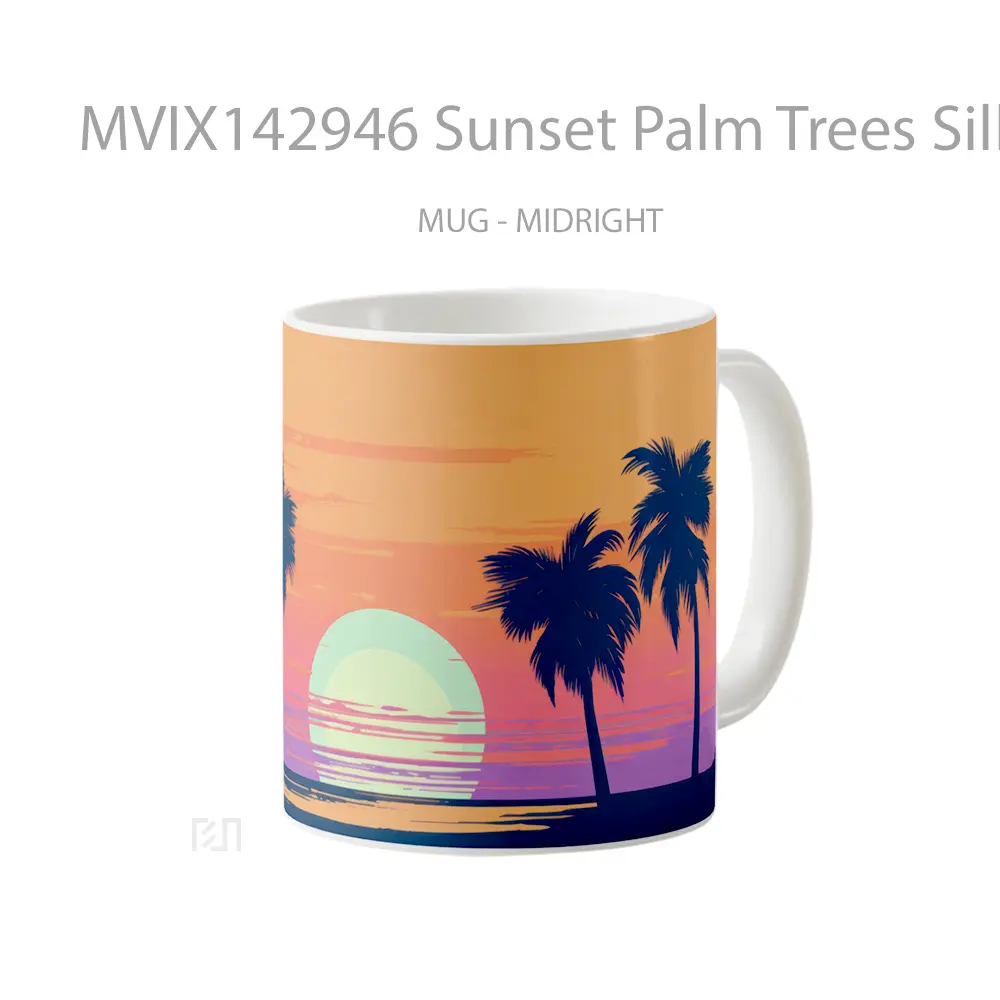 Mug Sunset Palm Trees Silhouette Minimalist Digital Art Gelas Pemandangan Alam - All-side / Desain
