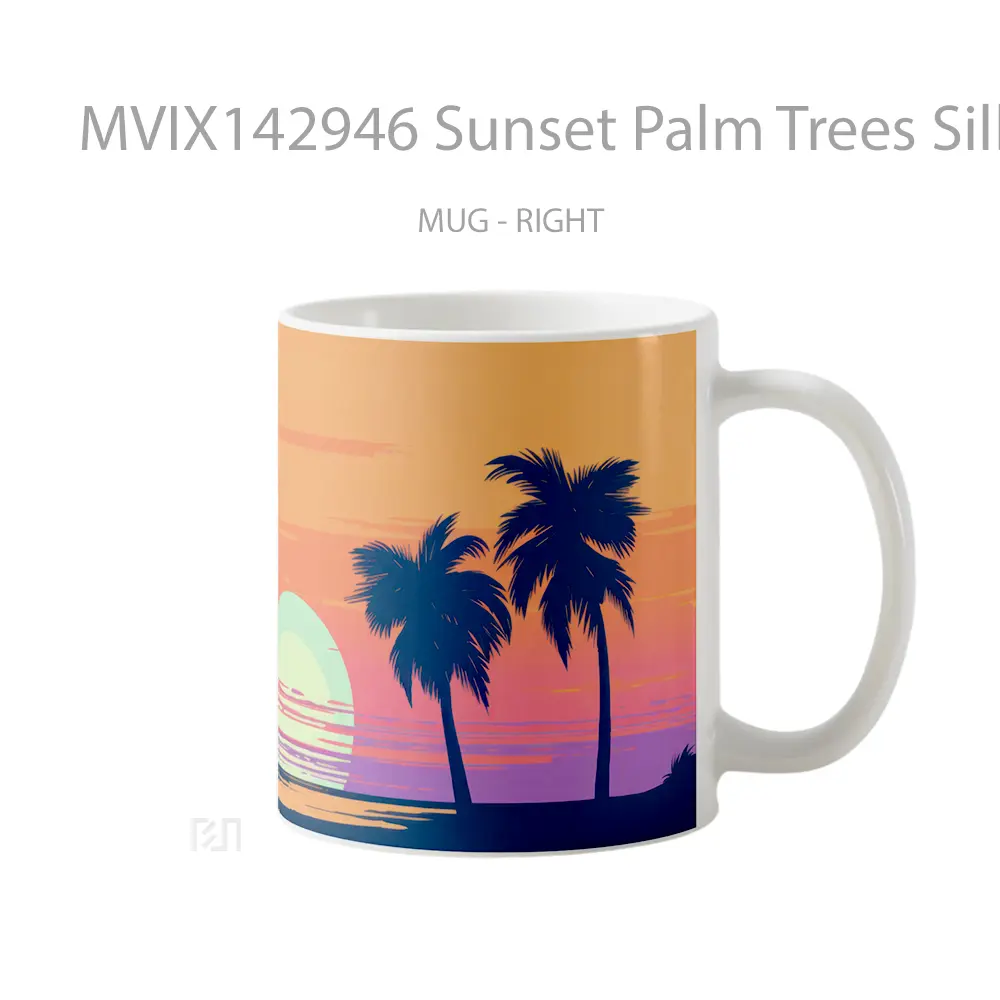 Mug Sunset Palm Trees Silhouette Minimalist Digital Art Gelas Pemandangan Alam - All-side / Desain