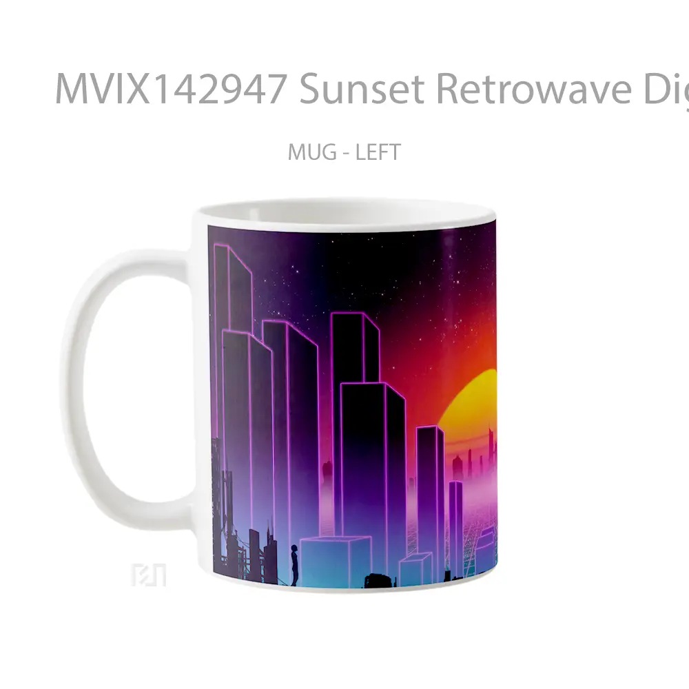 Mug Sunset Retrowave Digital Art Gelas Pemandangan Alam - All-side / Desain